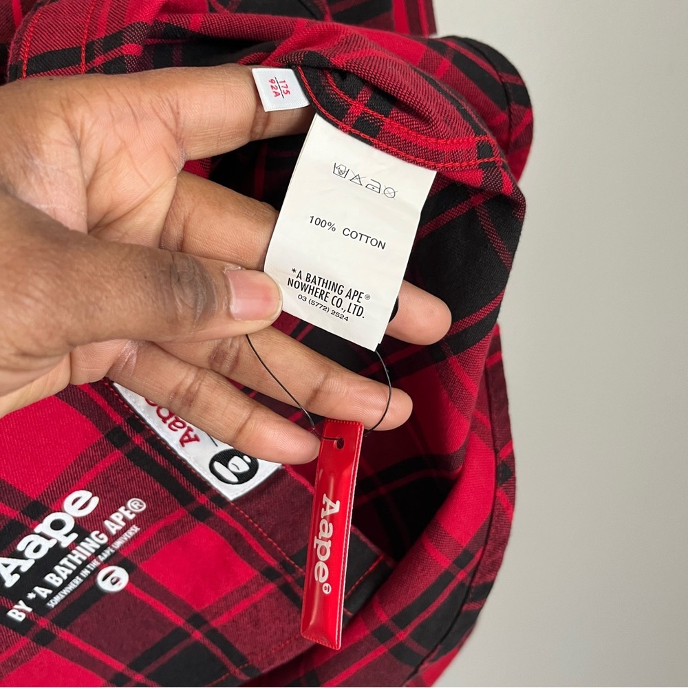 Aape A Bathing Ape Flannel Black And Red Button Down Thermal Fleece Men's Size M - Picture 8 of 10